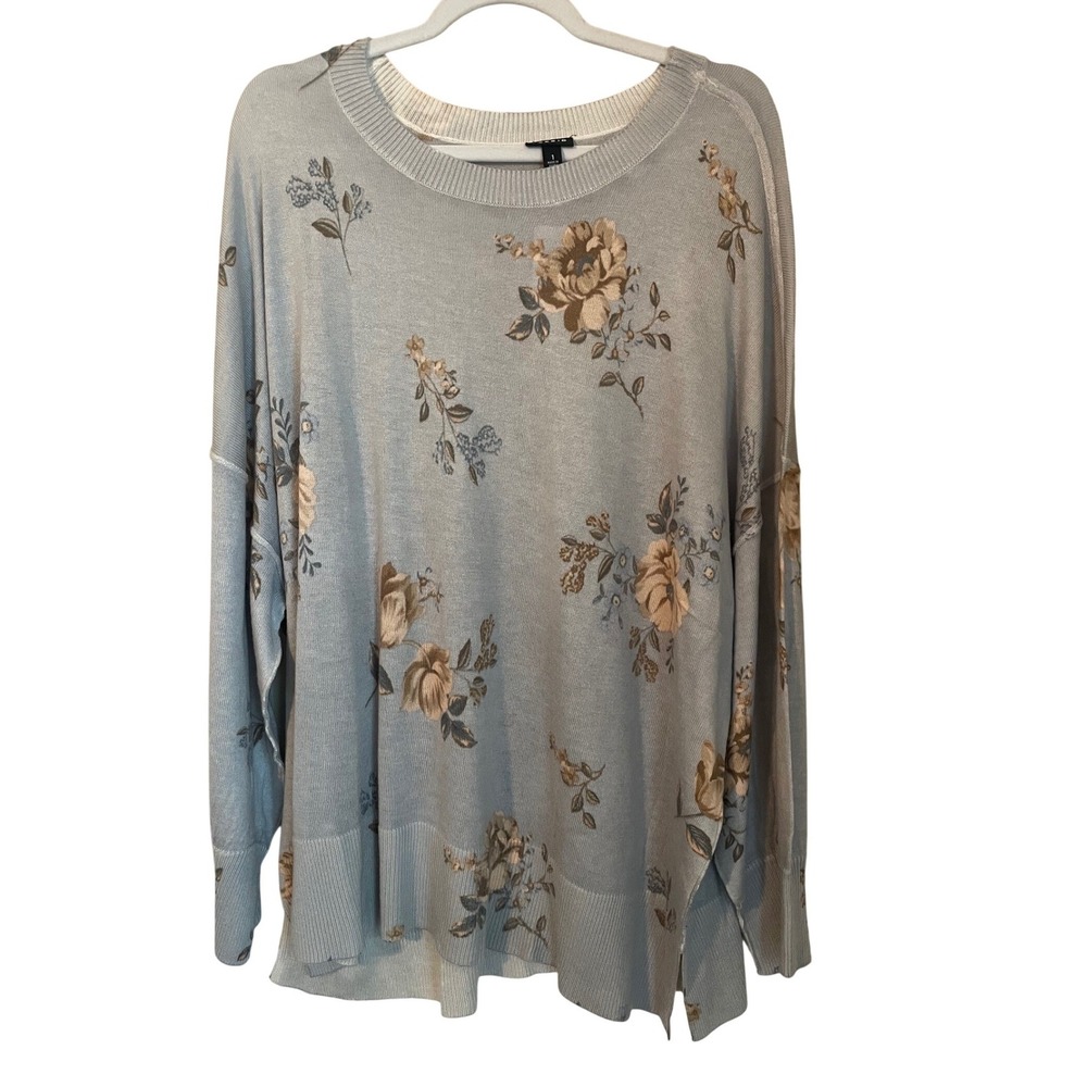 Torrid Kirby Floral Blue Crew Neck Tunic Sweater Womens‎ 1X 14-16 Cottagecore